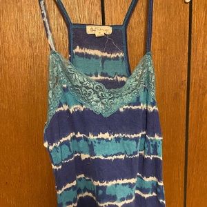 Blue and white lace tank top